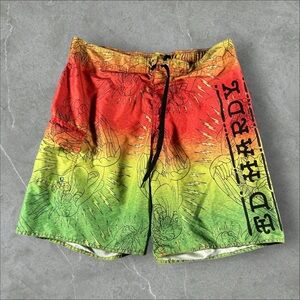 Ed Hardy Swim‎ Trunks Mens Large Multifolor Y2K Dragon AOP Grunge Tattoo Skater